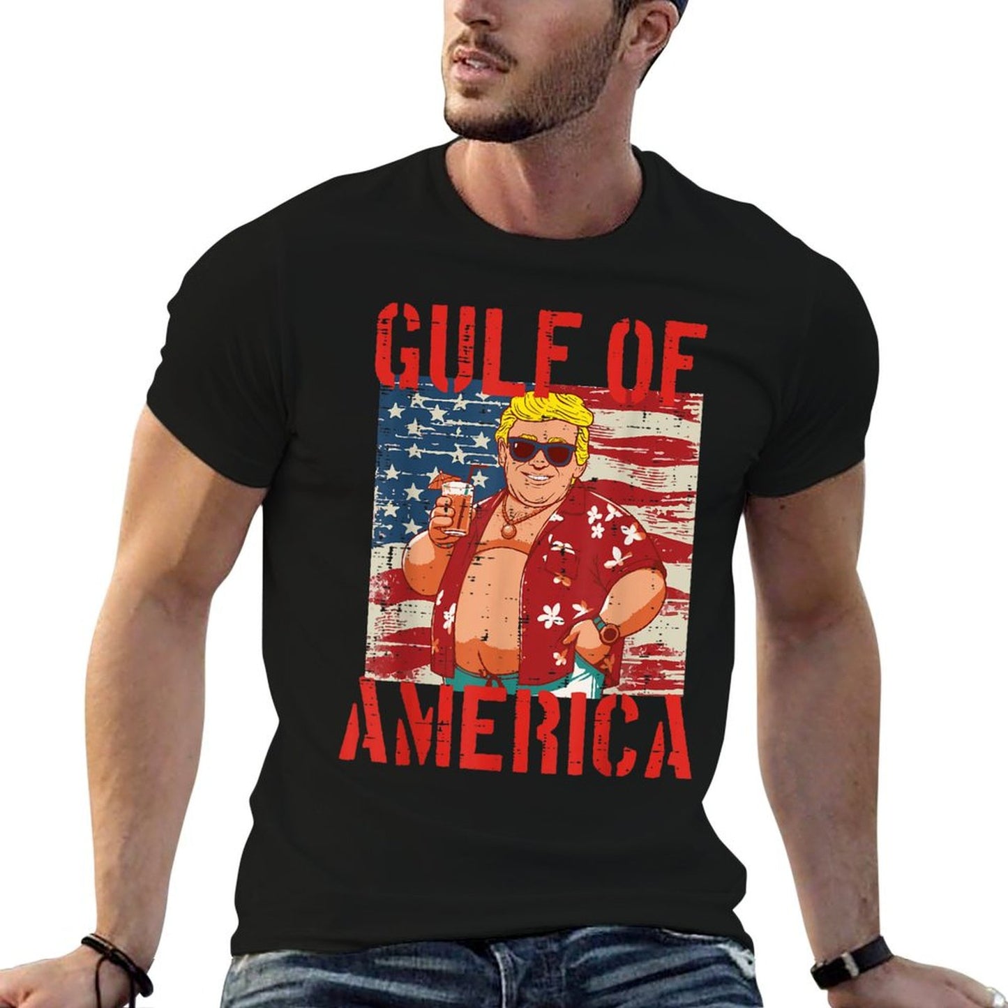Gulf Of USA America American Flag Men Women Kids Cotton T-Shirt