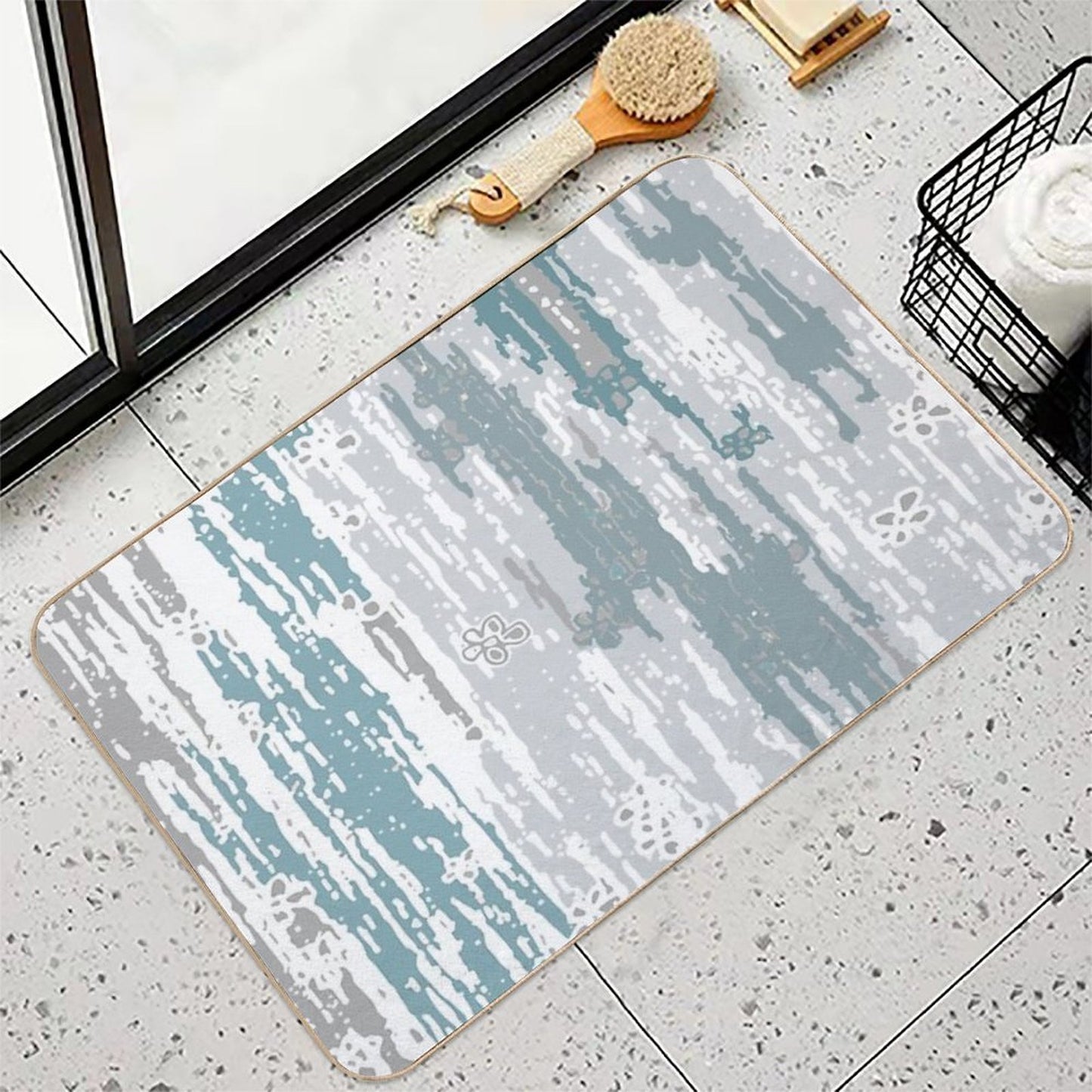 Blue Grey Abstract. Line. Minimal. Stripes. Grey. Blue. White.  Non-Slip Bath Mat