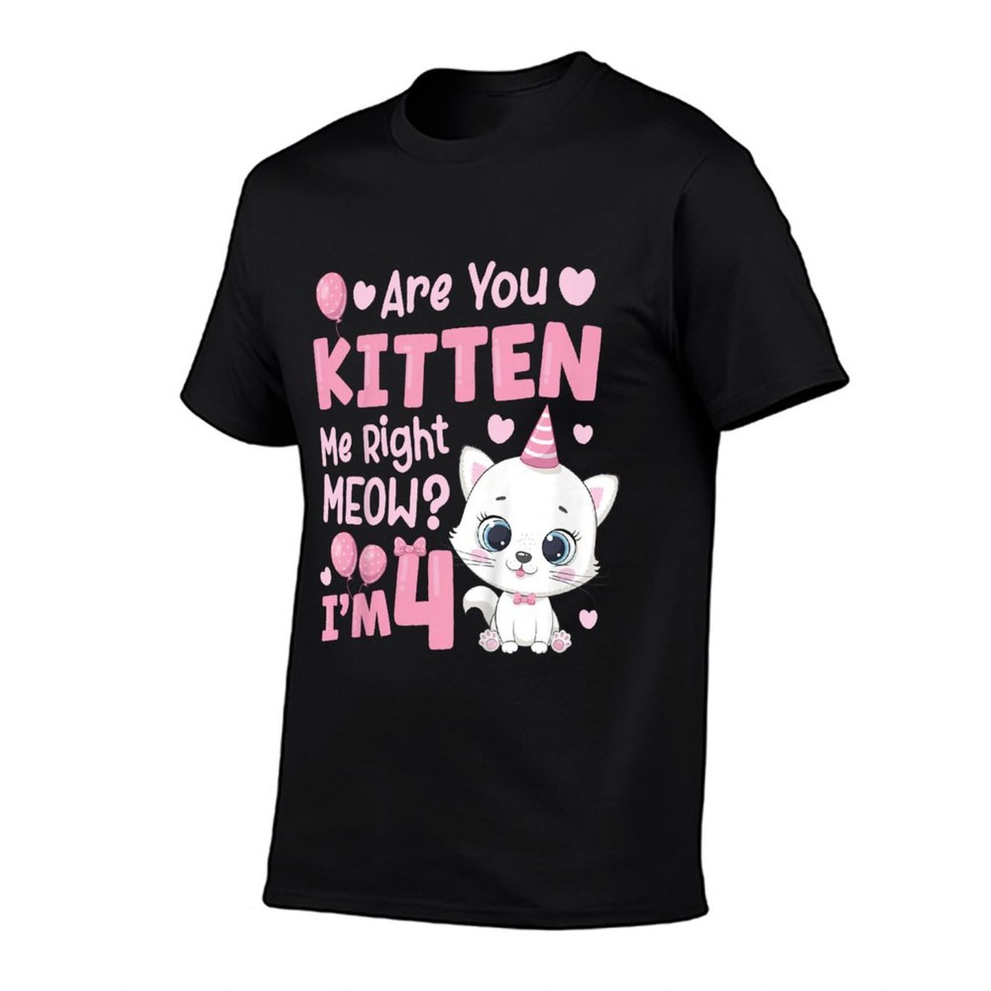 Kids 4th Cat Birthday Party Four Year Old Girl Kitty Birthday  Rolled Sleeves T-Shirt
