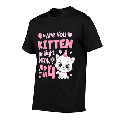 Kids 4th Cat Birthday Party Four Year Old Girl Kitty Birthday  Rolled Sleeves T-Shirt