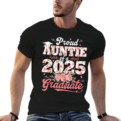Graduation 2025 Proud Auntie Of A 2025 Graduate Floral Women  Fade-proof Color T-Shirt