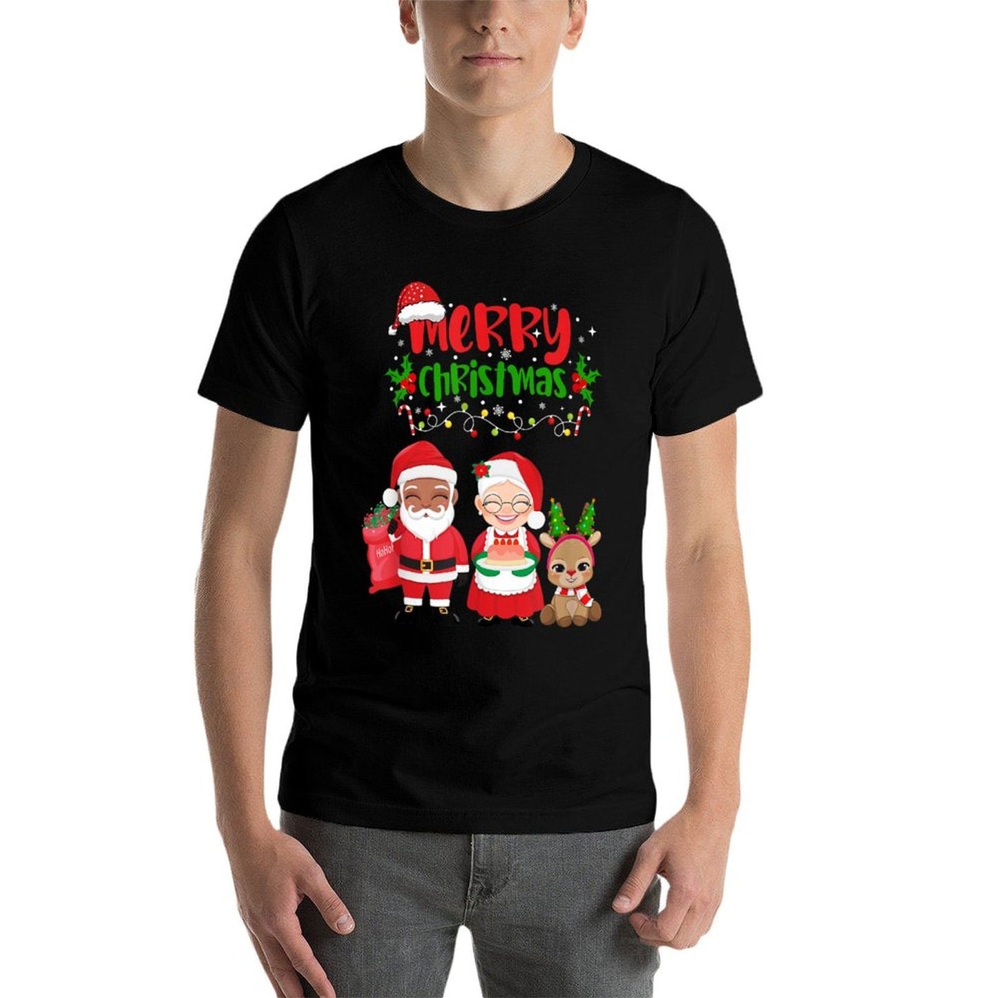 Cute Melanin Santa  Mrs Claus Interracial Family Christmas  Eco-friendly Material T-Shirt