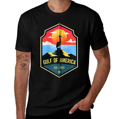 Retro Gulf Of USA America Est 2025 American Flag Gulf Mexico Zip Heathered Texture T-Shirt