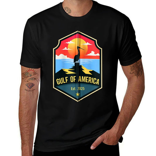 Retro Gulf Of USA America Est 2025 American Flag Gulf Mexico Zip Heathered Texture T-Shirt