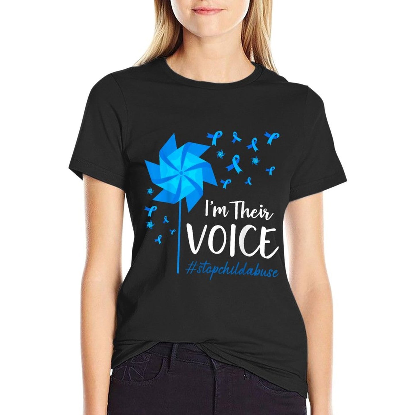 Child Abuse Prevention Awareness I'm Their Voice Pinwheel  Graphic-printed T-Shirt