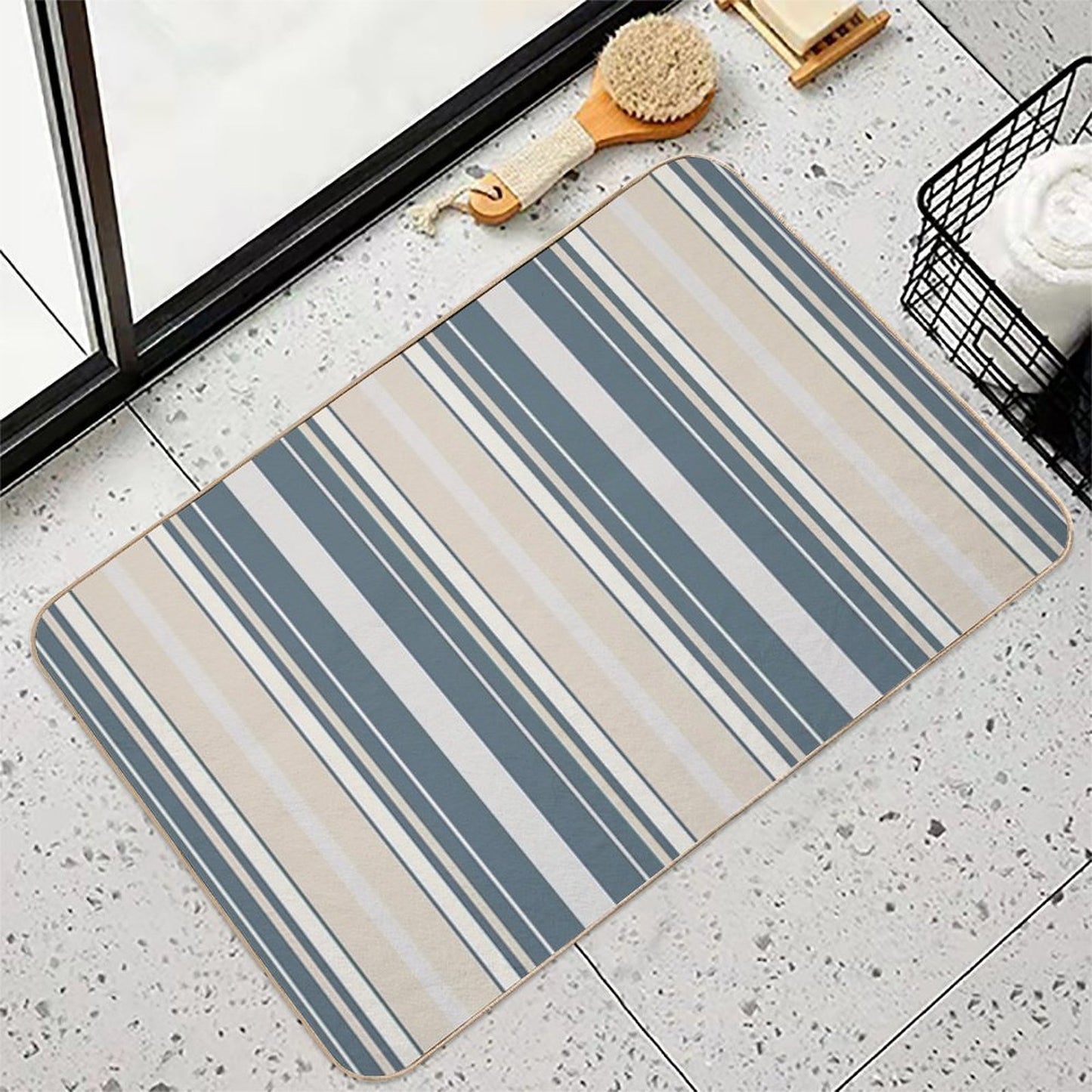 Nice & Neutral Slimming Effect Vertical Balanced Stripes  Long-Lasting Bath Mat