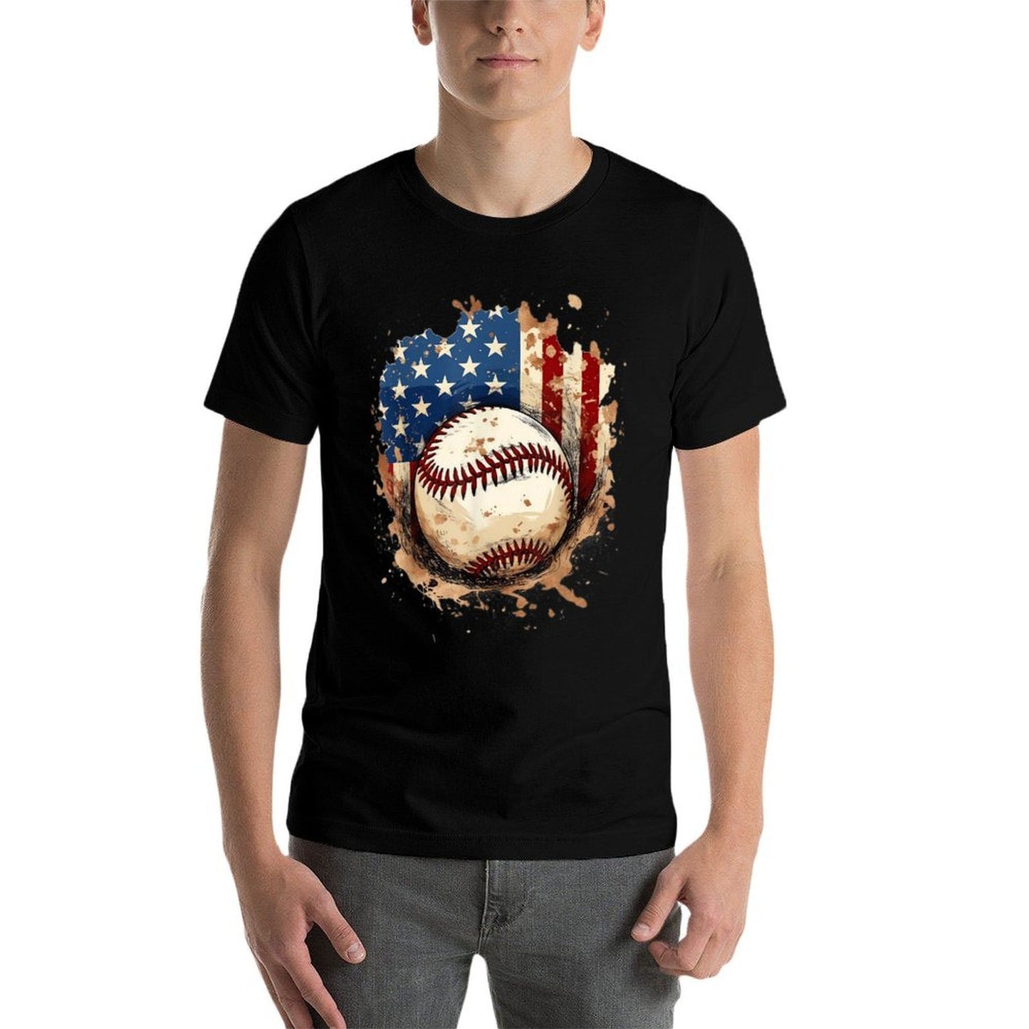 Patriotic Baseball 4th Of July Men USA American Flag Boys  Stretchy T-Shirt
