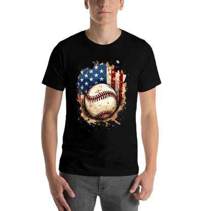 Patriotic Baseball 4th Of July Men USA American Flag Boys  Stretchy T-Shirt