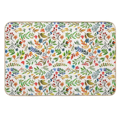 Watercolor Hand Drawn Flowers And Foliage  Odorless Bath Mat
