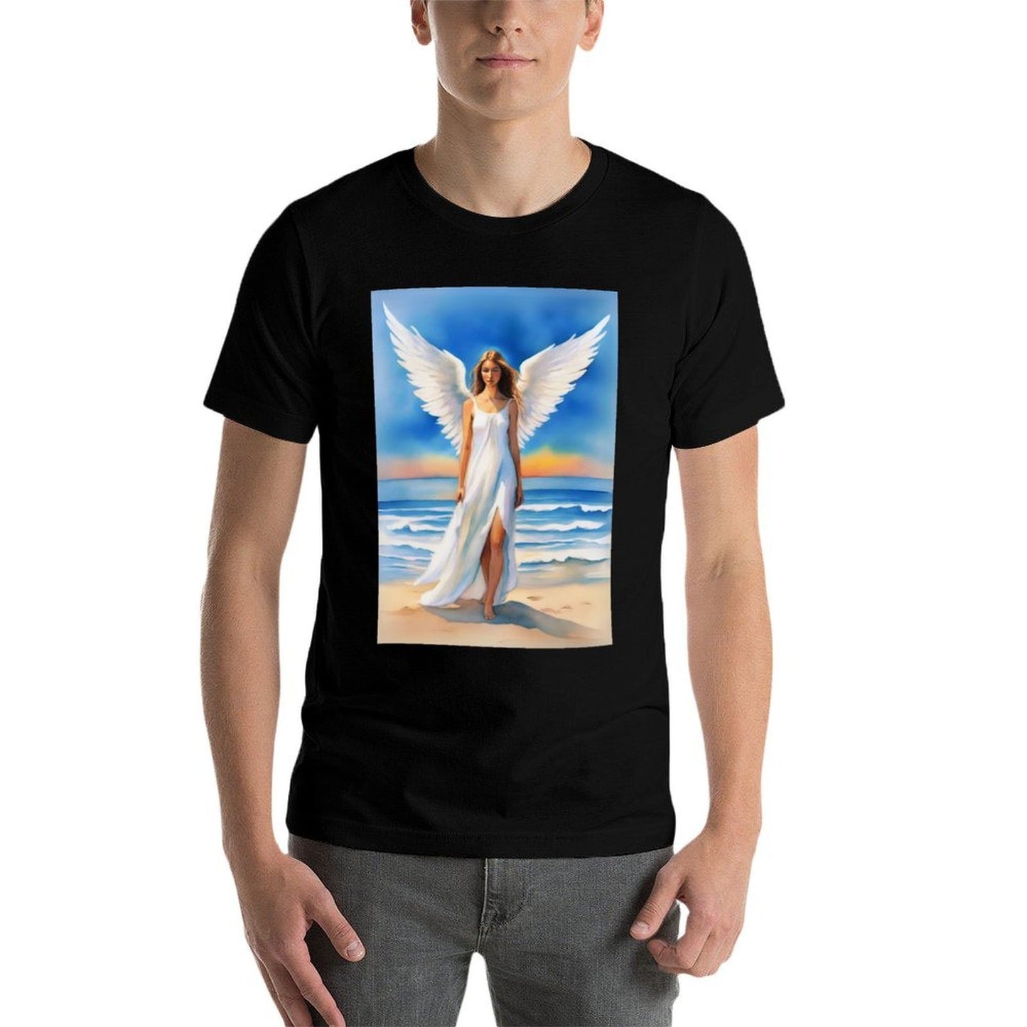 Angel on The Beach at Twilight  Cotton T-Shirt
