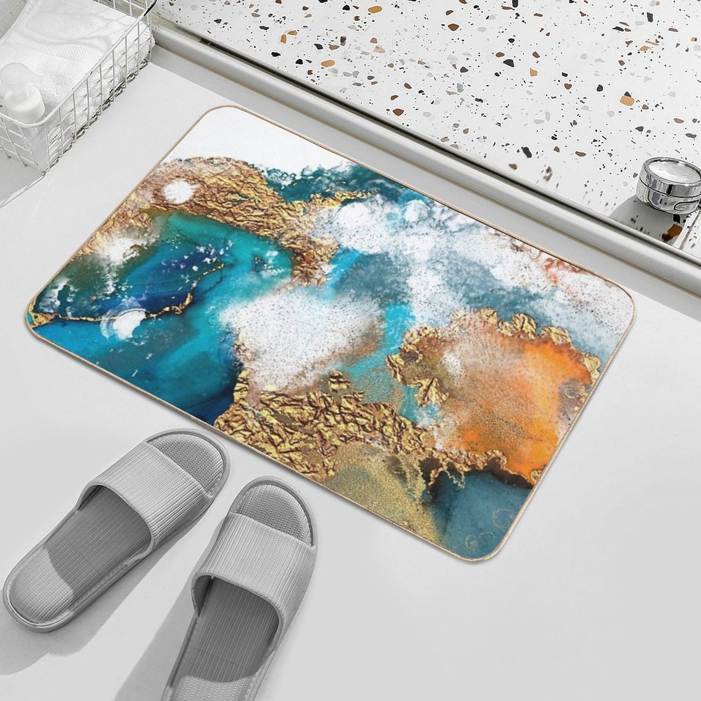 Glamorous Gold And Blue Ink Faux Marble Texture  Multi-Purpose Bath Mat