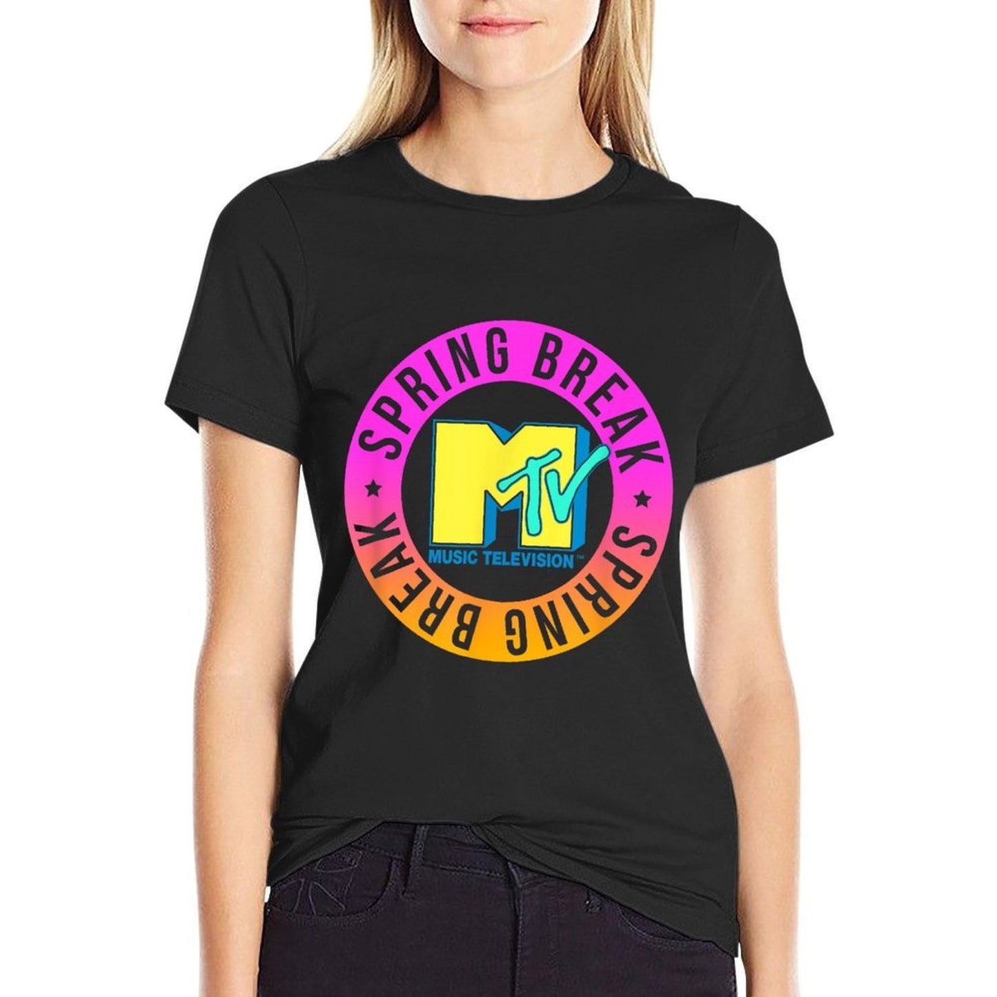 MTV Music Television Spring Break Gradient Color Logo  Wrinkle-resistant T-Shirt