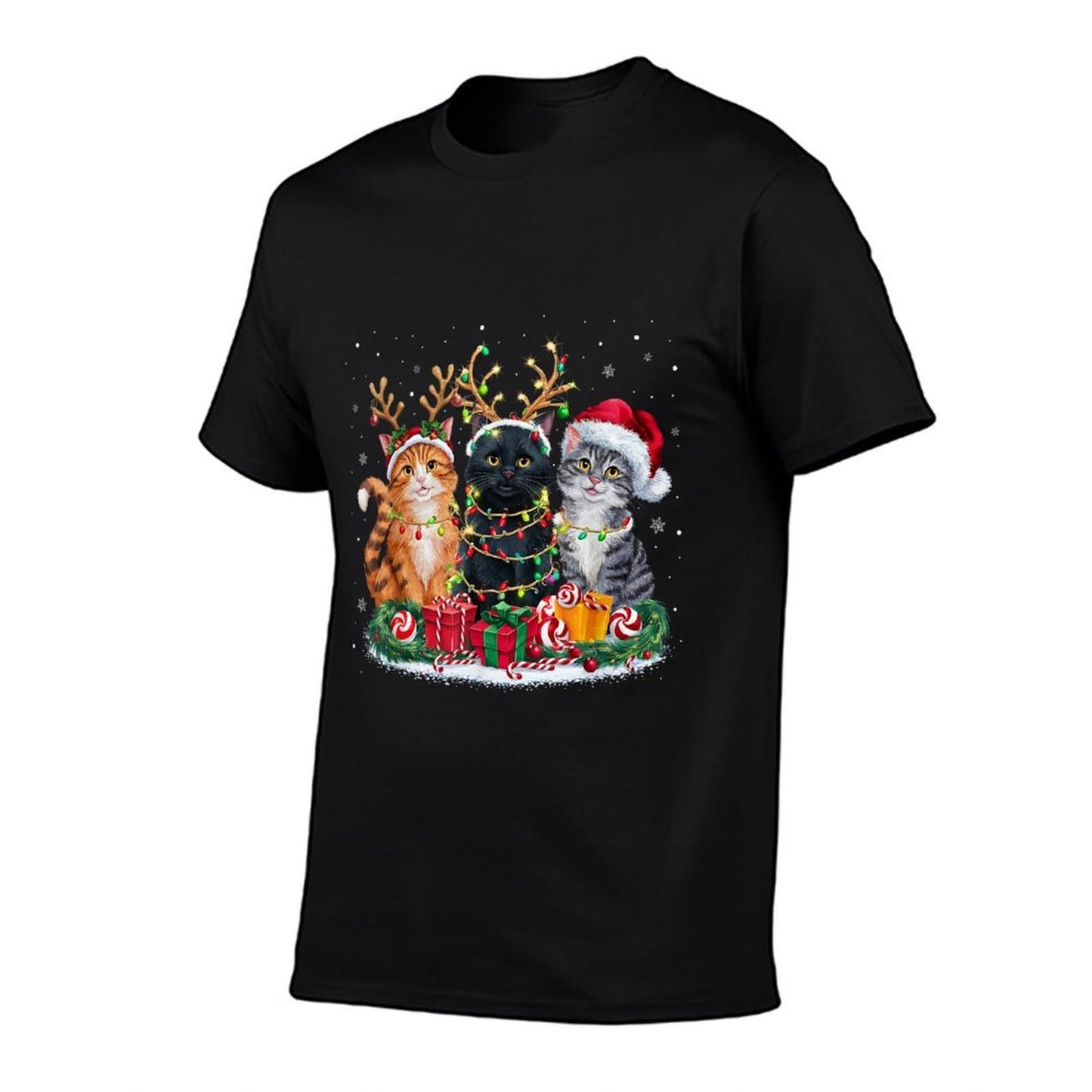 Merry Christmas Santa Cat Light Gorgeous Reindeer Christmas  Summer-ready Fabric T-Shirt