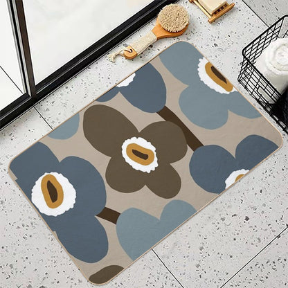 Iconic Retro Scandinavian Flowers in Blue And Brown  Versatile Bath Mat