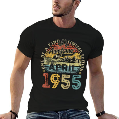 70th Birthday Gift Women Vintage April 1955 70 Years Old  Ribbed Collar T-Shirt