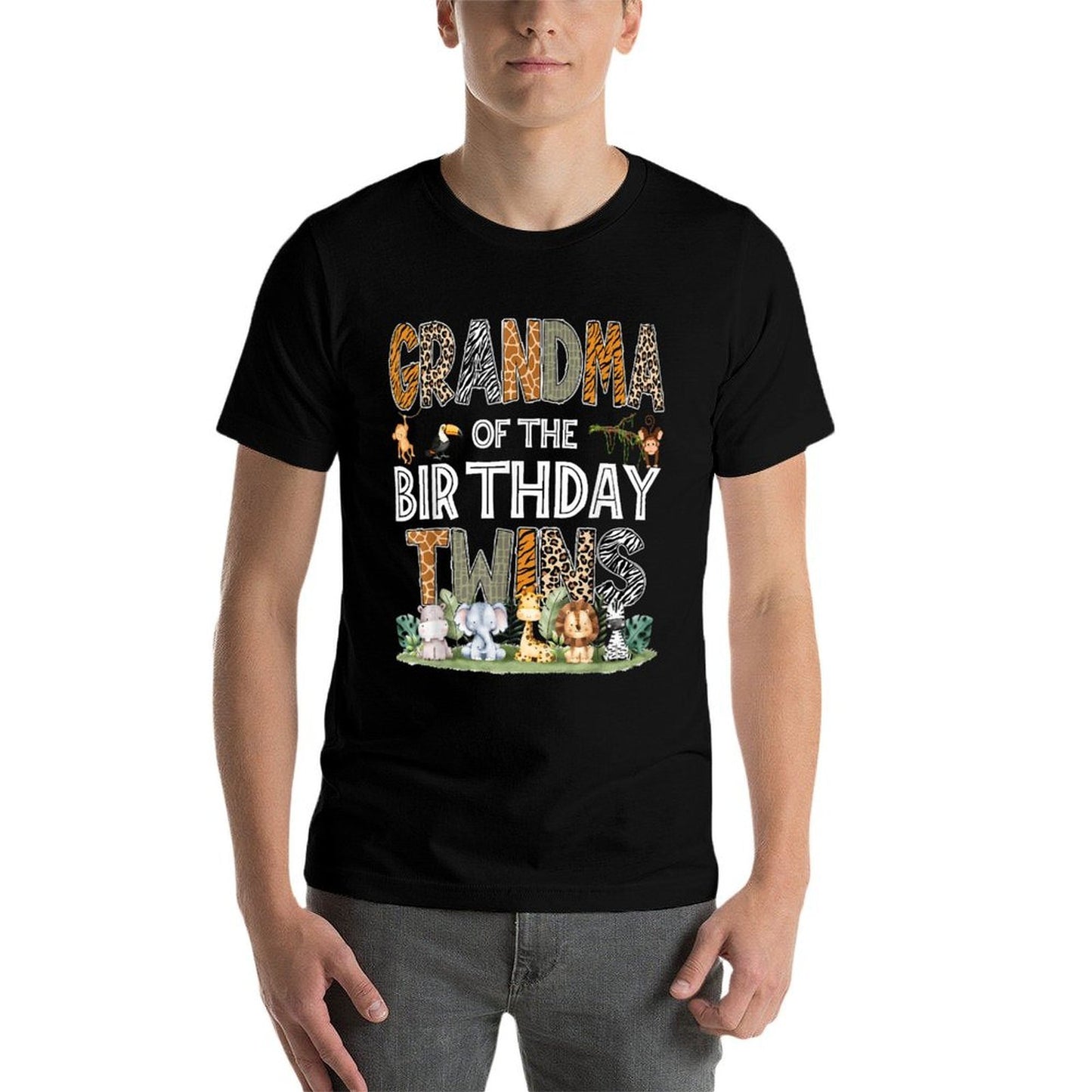 Grandma Of The Birthday Twins Safari Wild One Zoo Animal  High-quality Stitching T-Shirt