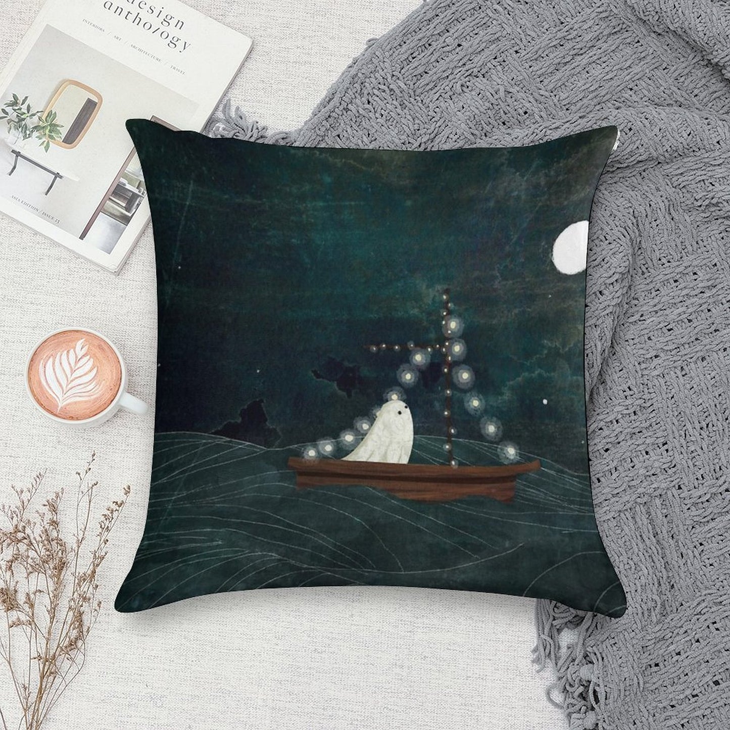 Ghost Boat Ride Soft Luxury Feel Throw Pillow