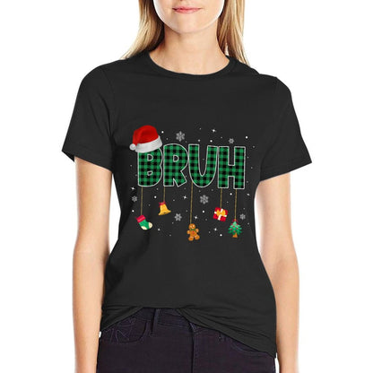 Bruh Funny Merry Christmas Xmas Family Pajama Men Women Kids  Rolled Sleeves T-Shirt