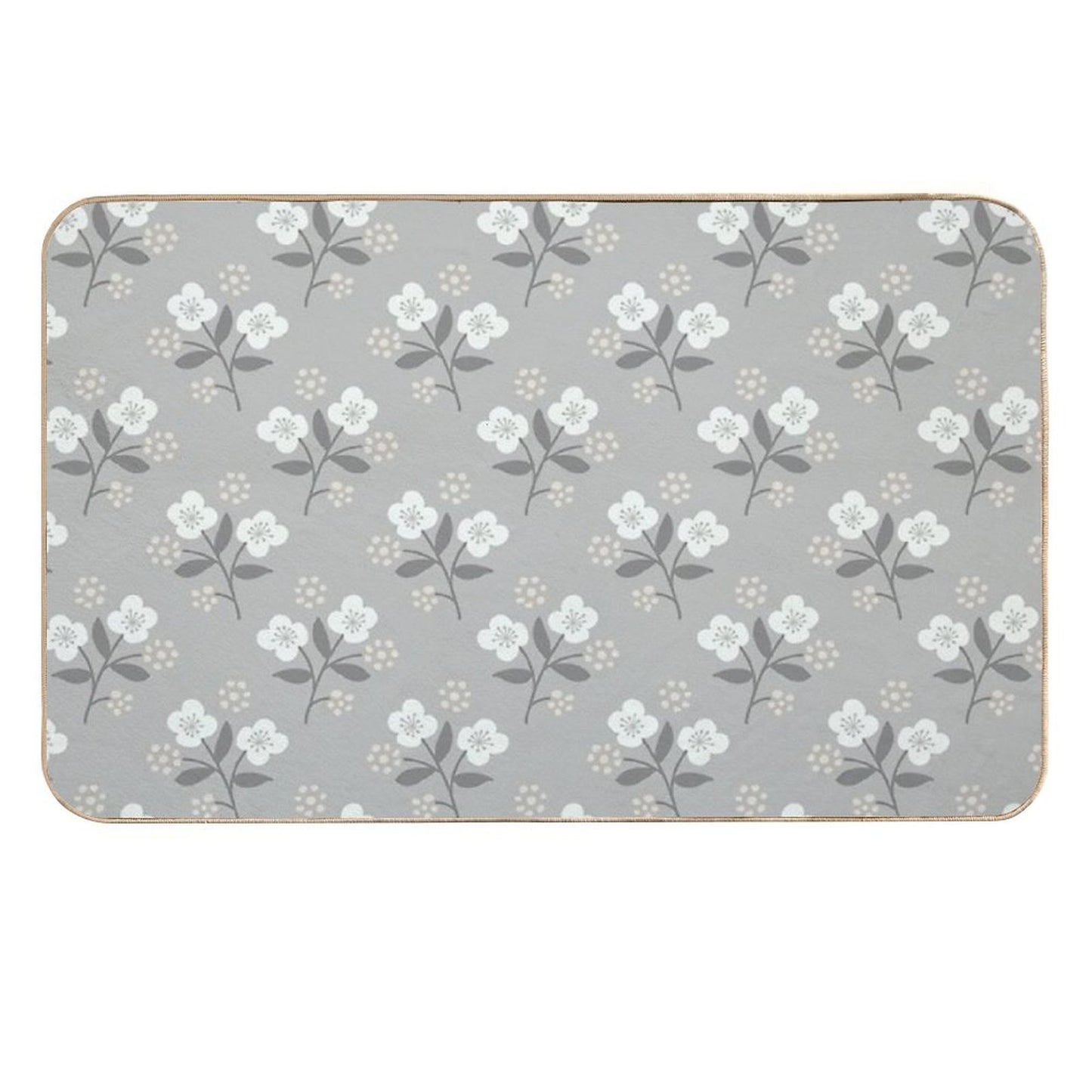 2731 E - Hand Drawn Ditsy Flowers, Grey Silver  Fade-Resistant Bath Mat