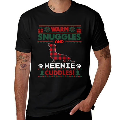 Weenie Christmas Pajama Weiner Ugly Christmas Sweater Raglan Baseball  Ribbed Collar T-Shirt