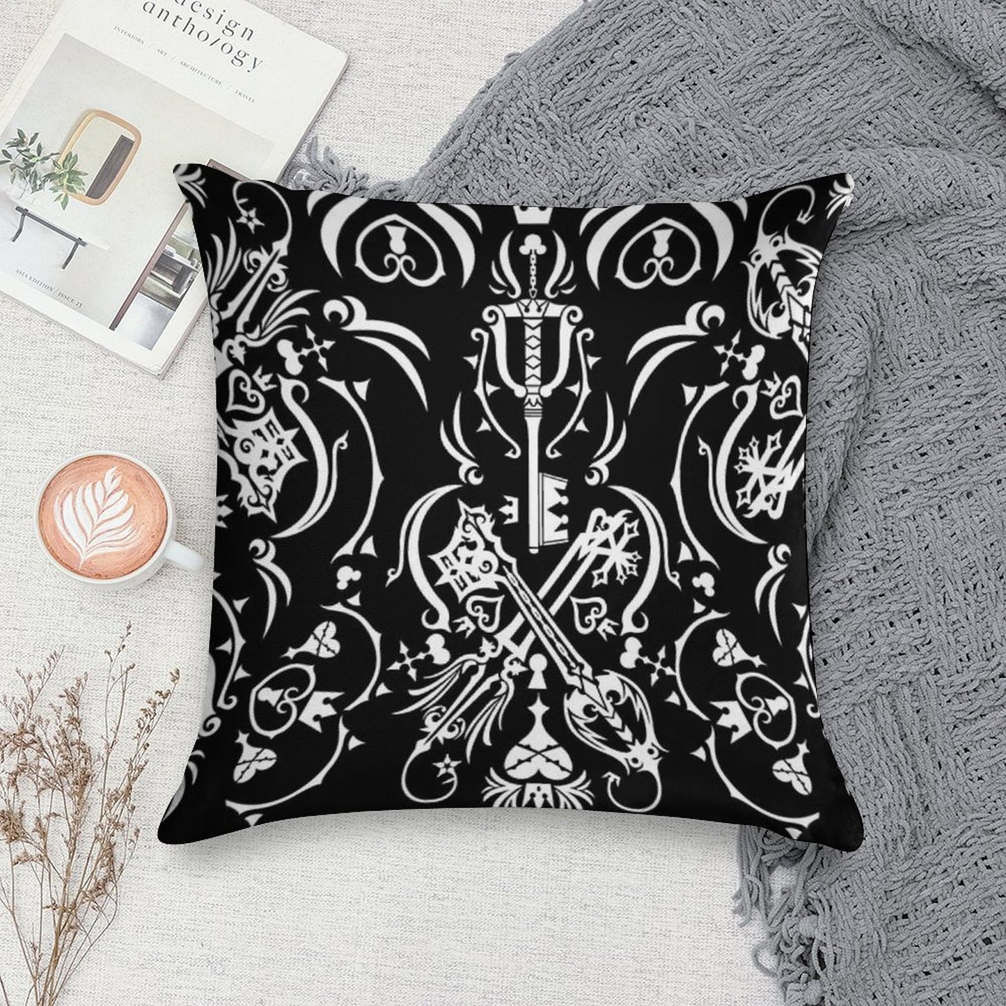 Kingdom Hearts - Black Soft Washable Throw Pillow