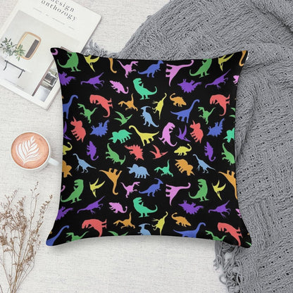 Fun Dinosaur Pattern (Black Background) Soft Durable Construction Throw Pillow