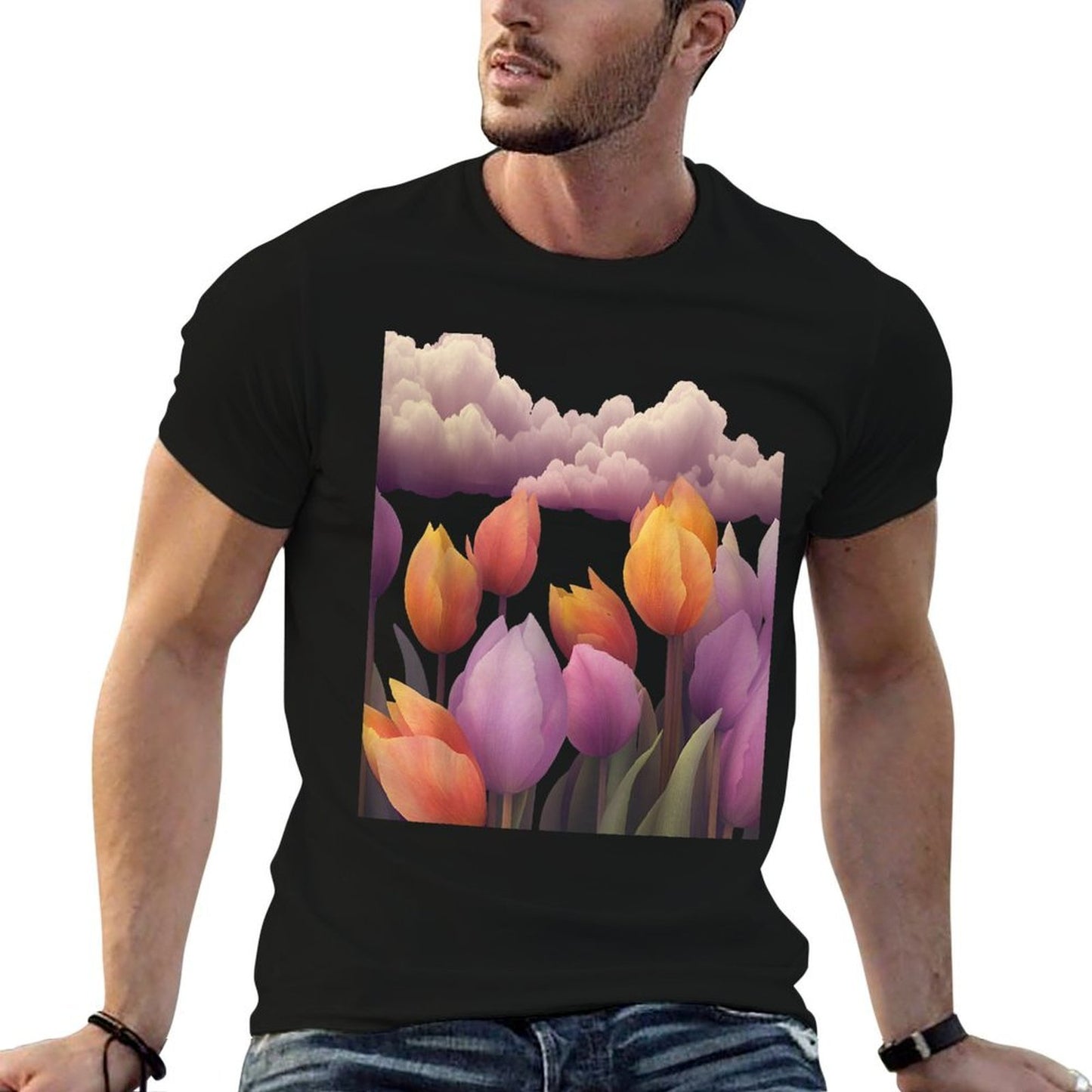 Tulip Fields At Twilight Floral Art  Eco-friendly Material T-Shirt