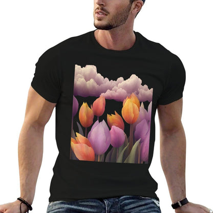 Tulip Fields At Twilight Floral Art  Eco-friendly Material T-Shirt