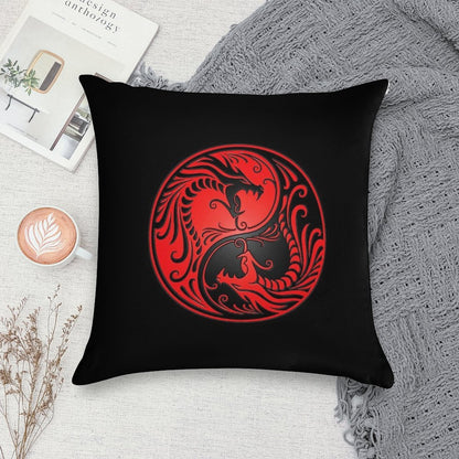 Yin Yang Dragons Red And Black Soft Gift Ready Throw Pillow