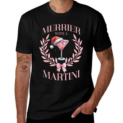 Merrier with A Martini Merry Christmas Drinking Social Club  Wrinkle-resistant T-Shirt