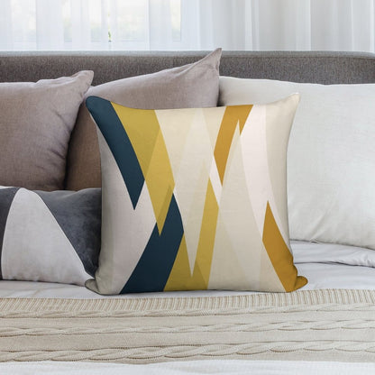 Triangular Abstract in Mustard Yellows, Navy Blue, And Blush Tones. Minimalist Geometric Soft Style Accent Throw Pillow