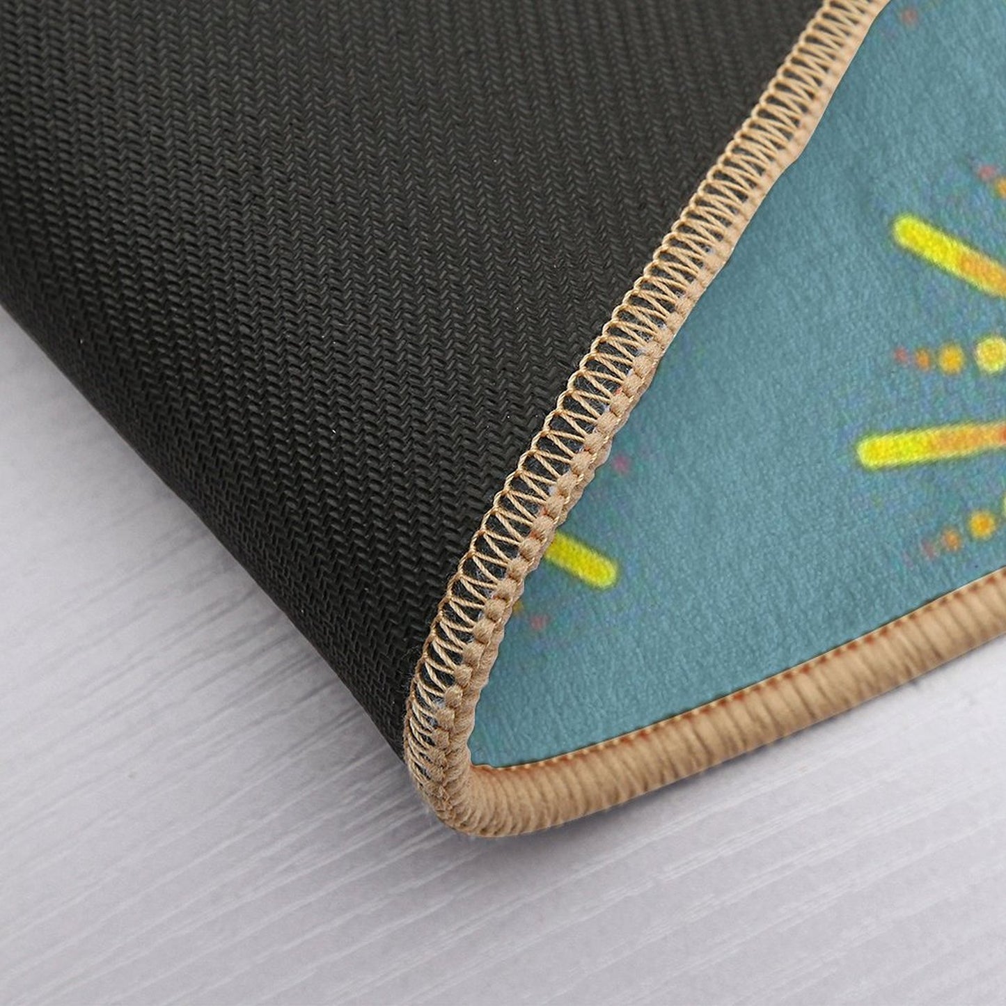 Yellow Sun Pattern Retro Style Design Blue  High-Traffic Bath Mat