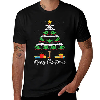 Merry Christmas Santa Christmas Tree Swiming Lover Swimmer  Tagless Design T-Shirt