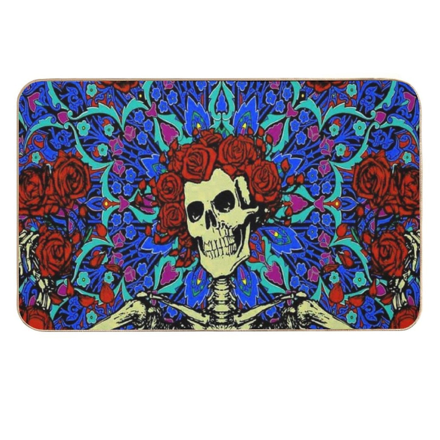 Psychedelic Grateful Day of The Dead Roses Skeleton  Dirt-Trapping Bath Mat