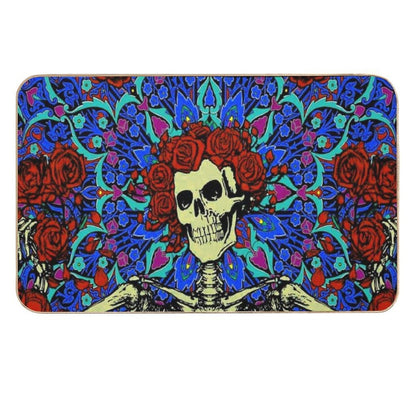 Psychedelic Grateful Day of The Dead Roses Skeleton  Dirt-Trapping Bath Mat