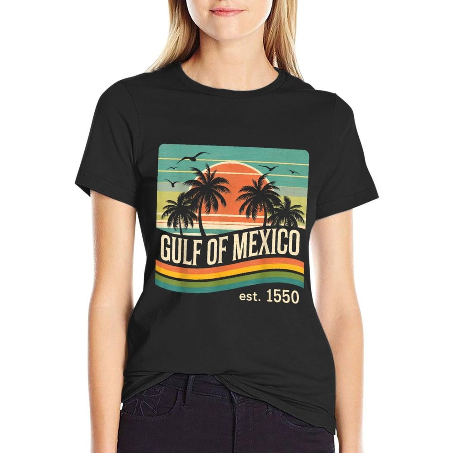Gulf Of Mexico Est 1550 Beach Palms Vintage  Heathered Texture T-Shirt