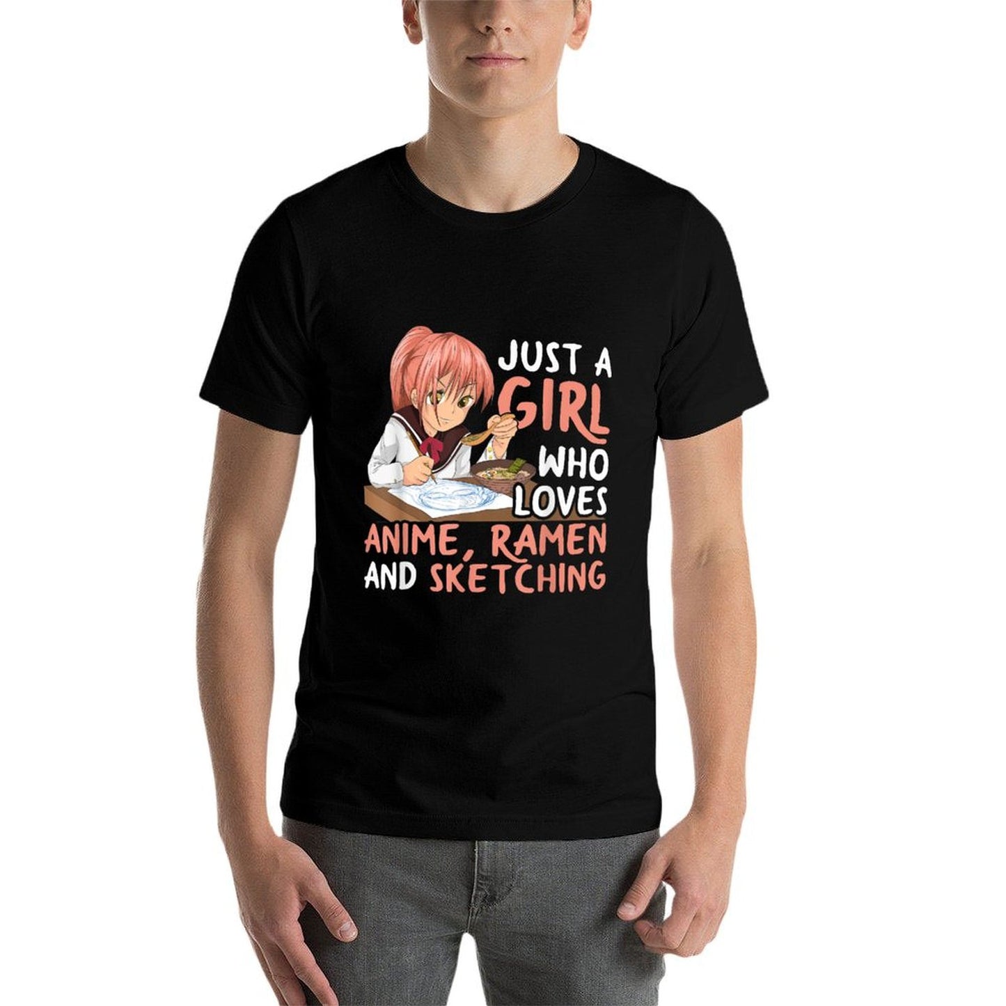 Just A Girl Who Loves Anime Ramen And Sketching Japan Anime Rolled Sleeves T-Shirt