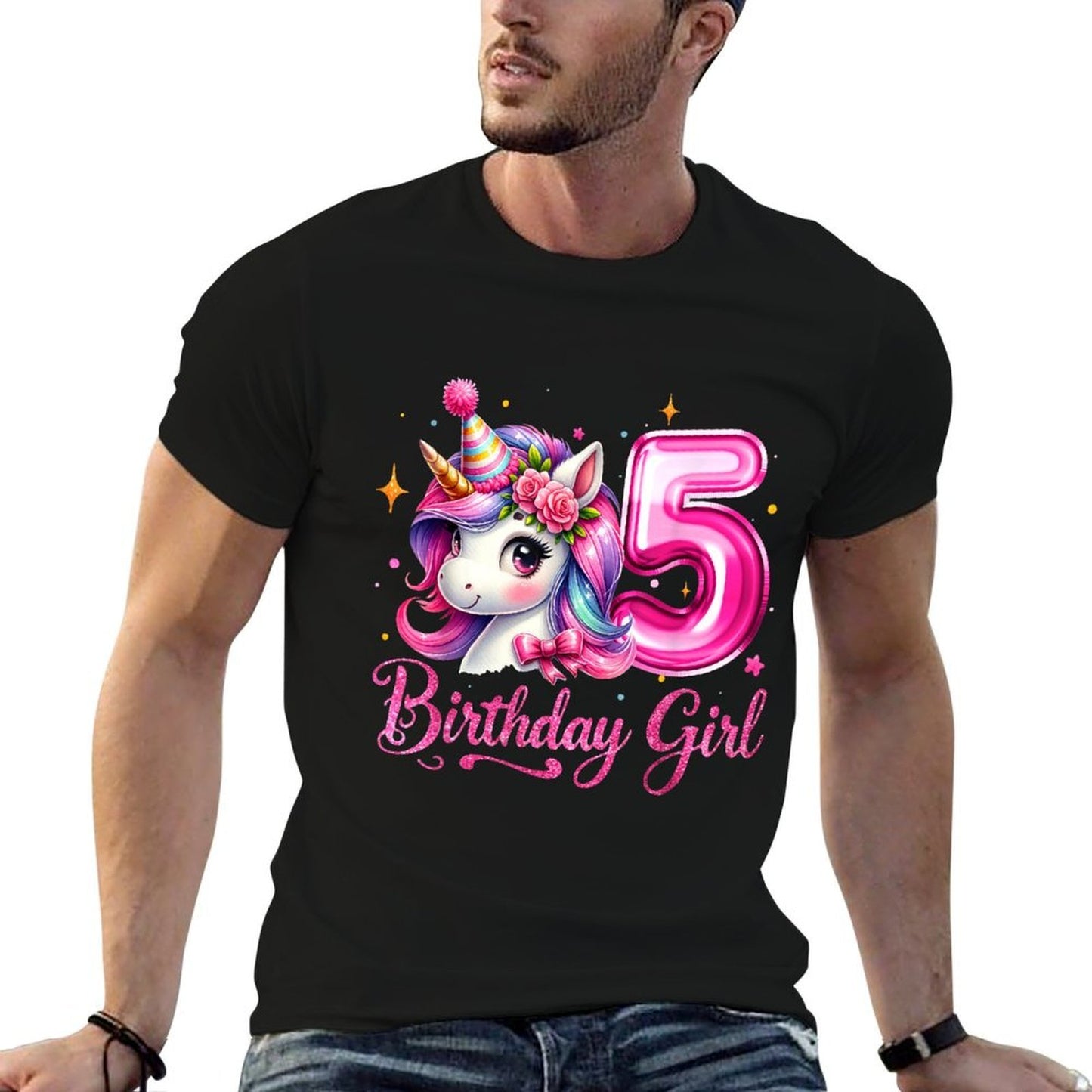 Cute Unicorn 5th Birthday 5 Years Old Birthday Girls Kids  Summer-ready Fabric T-Shirt