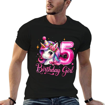 Cute Unicorn 5th Birthday 5 Years Old Birthday Girls Kids  Summer-ready Fabric T-Shirt