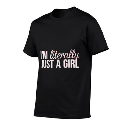 Girl I'm Literally Just A Girl Pink Heart Graphic  Rolled Sleeves T-Shirt