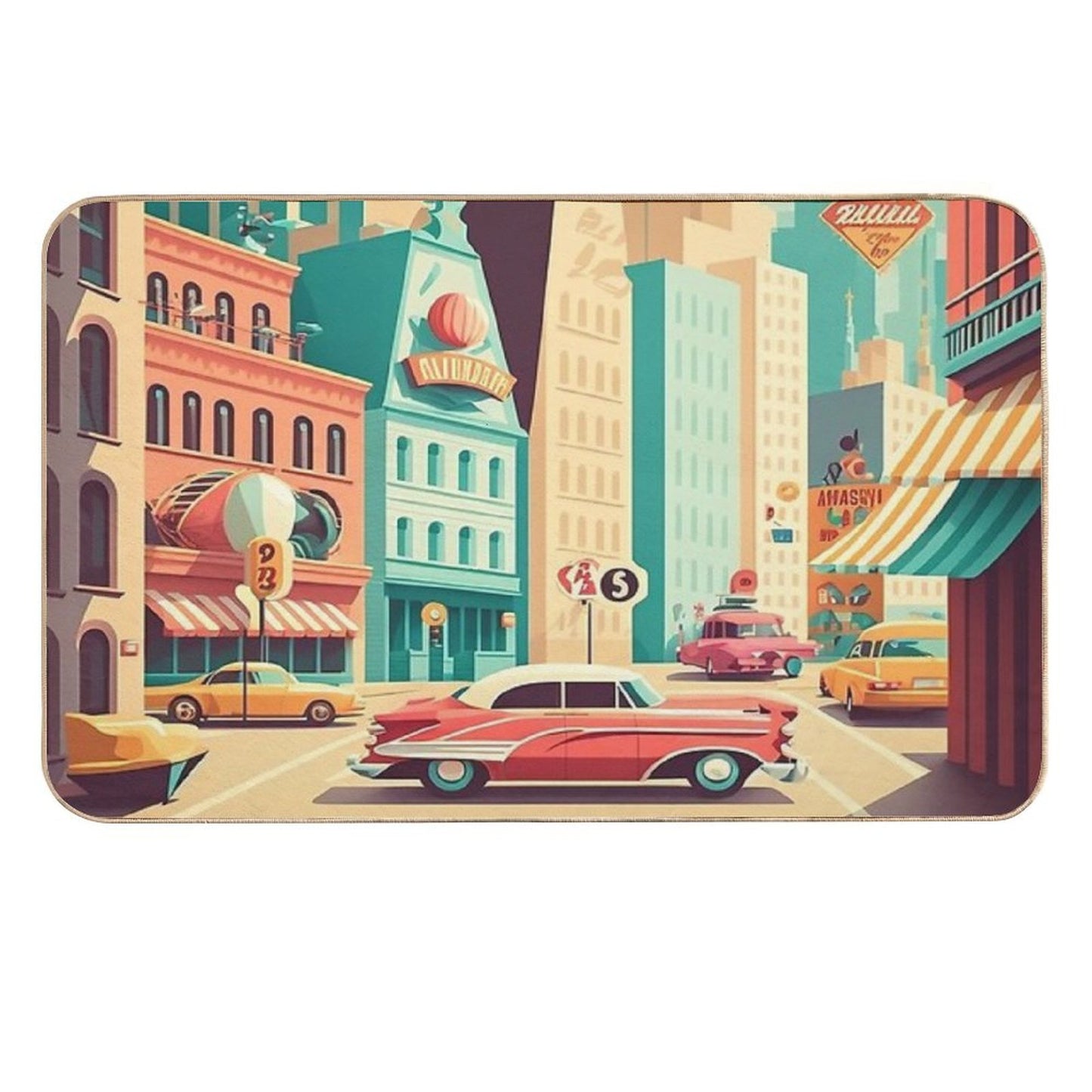 Retro Cityscape 50s #2  Stain-Proof Bath Mat