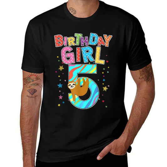5 Years Old Birthday Girl Sloth Lover Girl Birthday  Cotton T-Shirt