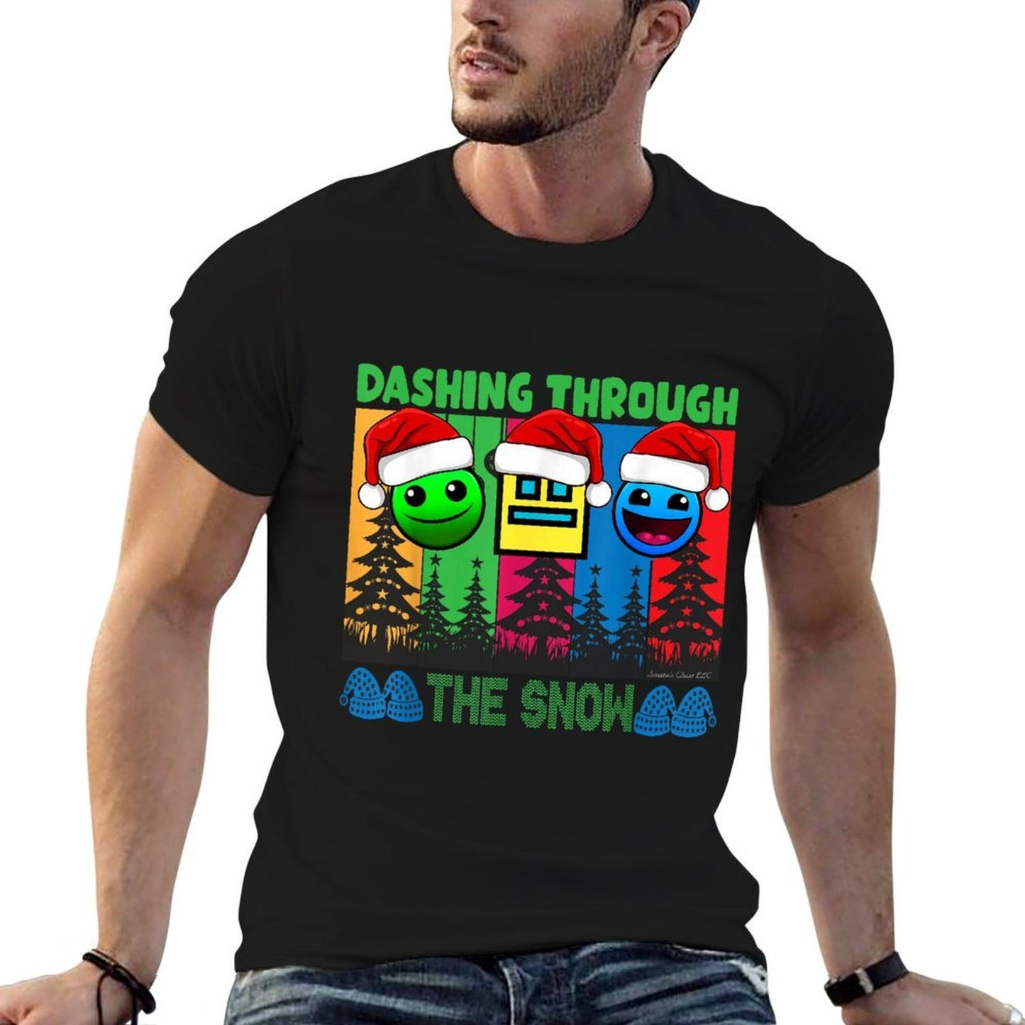 Geometry Dashing Through The Snow Sleep Dash Game Christmas  Slim-fit Cut T-Shirt