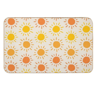 Happy Retro Sun Pattern - Yellow Orange Red Palette  Easy To Clean Bath Mat