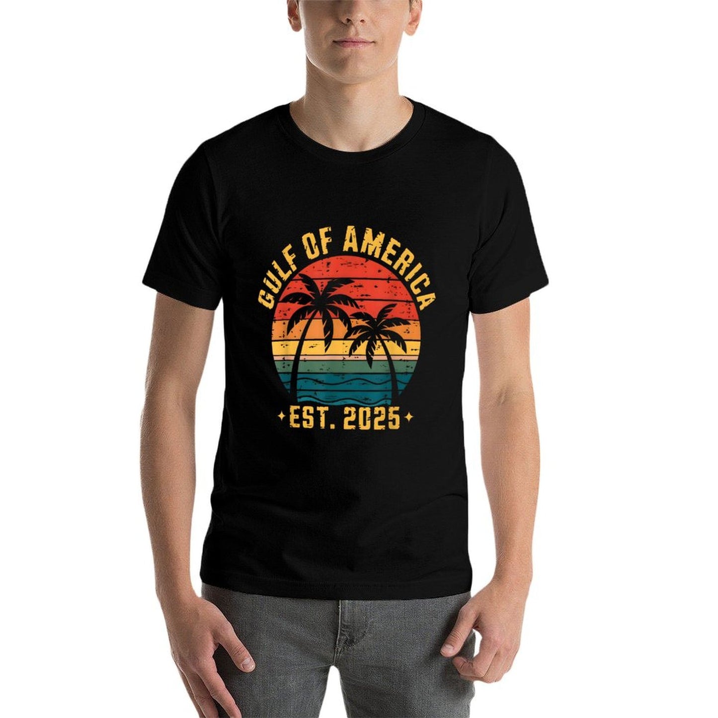 Retro Gulf Of USA America Est 2025 American Flag Wrinkle-resistant T-Shirt