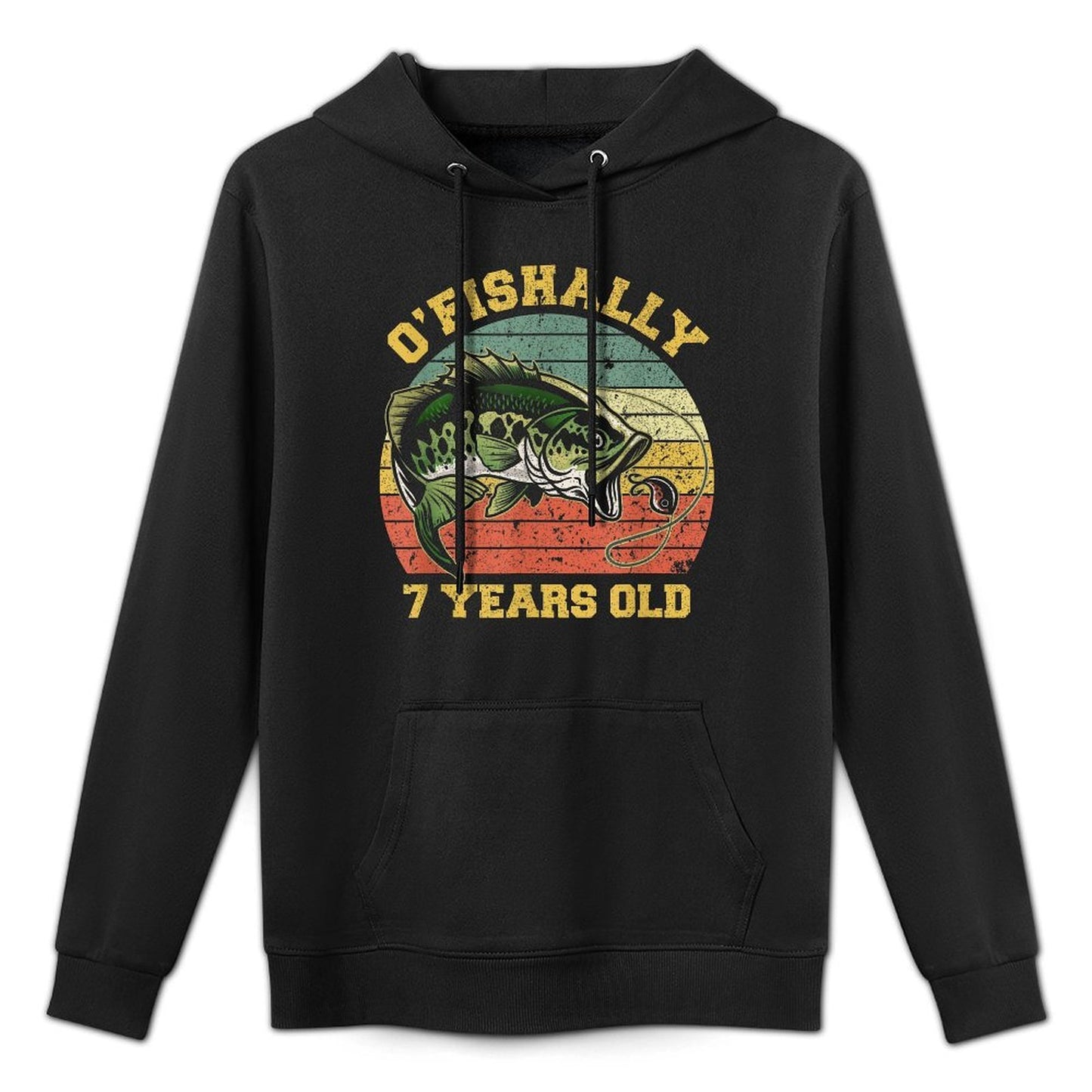 OFishally 7 Years Old Fishing Birthday Theme Party 7th Kangaroo Pocket Hoodie