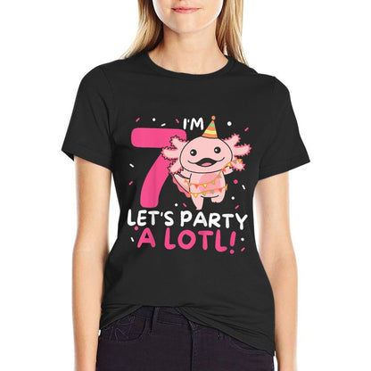 Kids 7th Birthday Axolotl Pun Let's Party A Lotl  Durable T-Shirt