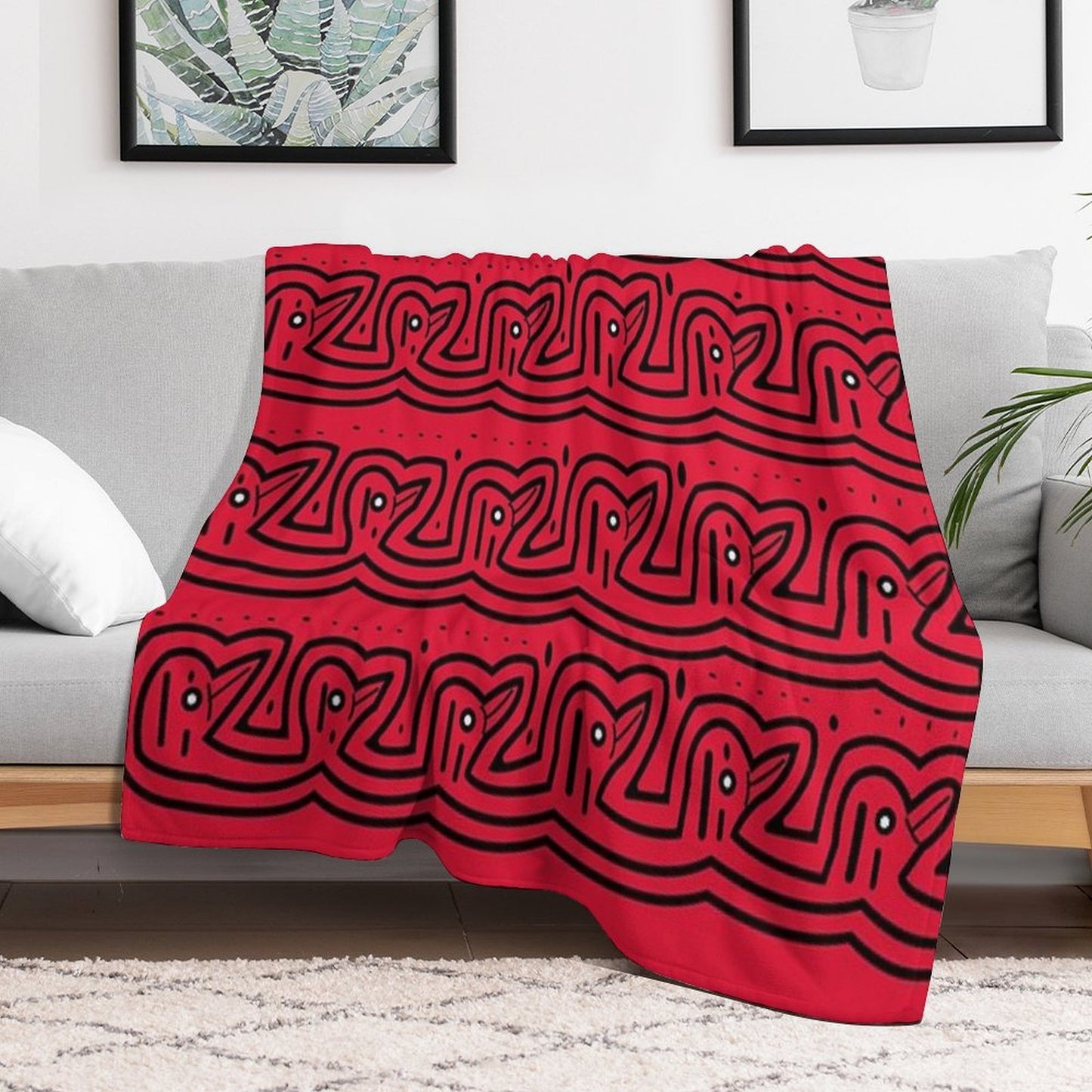 Beautiful Indigenous Mola with Colorful Leaves, Illustrated from An Original Mola Sustainable Throw Blanket
