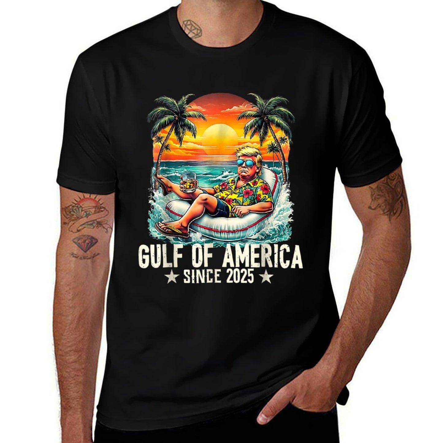 Gulf Of US America Est 2025 Retro Vintage Beach Heathered Texture T-Shirt