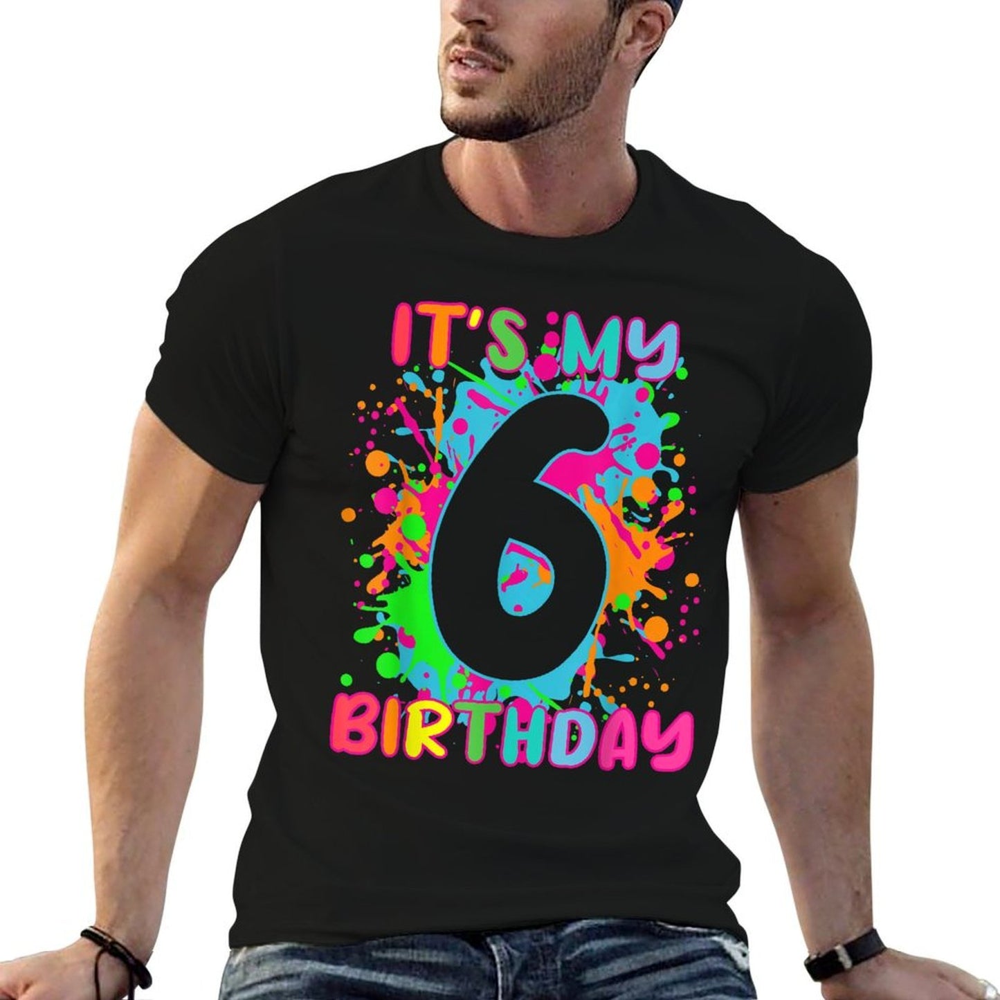 6th Birthday Paint Splashes T-shirt Kids, Girls, Boys 6 Year  Quick-drying T-Shirt